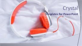  Presentation with music headphones - Colorful slide deck enhanced with orange-headphones-for-music backdrop and a sky blue colored foreground