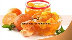  Presentation with jam - Slide set with orange jam with zest and tangerines isolated on white background and a gold colored foreground
