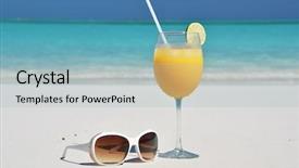  Presentation with bahamas - Presentation consisting of orange juice and sunglasses on the beach exuma bahamas background and a light blue colored foreground