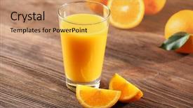  Presentation with orange juice - Presentation theme with orange juice on table background and a coral colored foreground