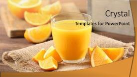  Presentation with orange juice - Slide set consisting of orange juice on table close background and a coral colored foreground