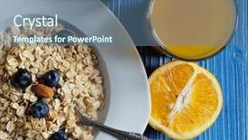  Presentation with healthy eating - Beautiful presentation design featuring orange juice top view blue backdrop and a ocean colored foreground