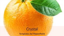  Presentation with water leaf - Presentation theme featuring orange leaf with water drops background and a gold colored foreground