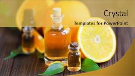  Presentation with essential oil - Amazing presentation theme having essence - orange leaves and bottles backdrop and a yellow colored foreground