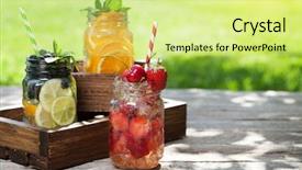  Presentation with lemonade - Audience pleasing presentation consisting of orange lemon slice water - fresh lemonade jar with summer backdrop and a soft green colored foreground