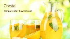  Presentation with lemonade - Slide deck having orange lemonade in pitcher and glasses on wooden table on natural background background and a cream colored foreground