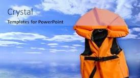  Presentation with rescue - Amazing presentation theme having orange life vest rescue jacket over blue summer seascape background backdrop and a light blue colored foreground