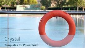  Presentation with blue orange - PPT theme having orange-lifebuoy-floating background and a sky blue colored foreground