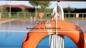  Presentation with water pool in river cave - Colorful slide deck enhanced with orange-lifebuoy-hanging backdrop and a coral colored foreground