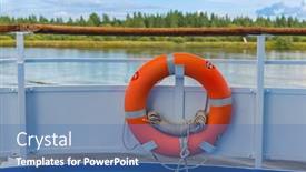  Presentation with ship - Colorful presentation design enhanced with orange-lifebuoy-on-the-ship backdrop and a teal colored foreground