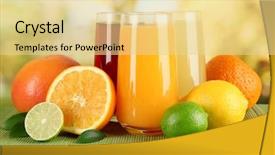  Presentation with orange lime - PPT theme enhanced with orange lime green - glasses of juise with leafs background and a blonde colored foreground