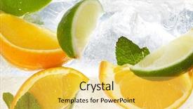  Presentation with ice refrigeration system - Presentation enhanced with orange lime green - leaf mint and cut citrus background and a yellow colored foreground