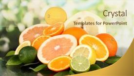  Presentation with citrus - Slides having orange lime green - lots ripe citrus on black background and a soft green colored foreground