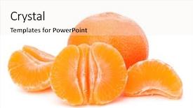  Presentation with orange fruit - Colorful theme enhanced with orange mandarin or tangerine fruit isolated on white background backdrop and a sky blue colored foreground