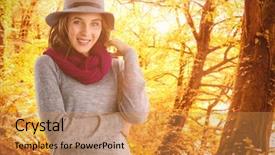  Presentation with tranquil - Beautiful PPT layouts featuring orange maroon - portrait of smiling young woman backdrop and a gold colored foreground