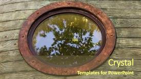  Presentation with navy ship - PPT layouts having orange navy - porthole with the ferruginous frame background and a tawny brown colored foreground