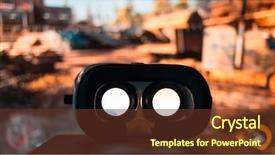  Presentation with movie - Theme with orange navy - vr device playing movie inside background and a tawny brown colored foreground