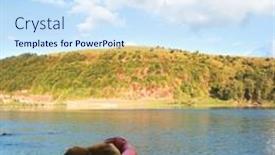  Presentation with boat river - Amazing PPT theme having orange-packraft-rubber-boat backdrop and a sky blue colored foreground