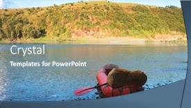  Presentation with boat river - Cool new PPT theme with orange-packraft-rubber-boat backdrop and a seafoam green colored foreground