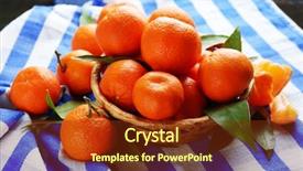  Presentation with sliced fresh papaya on wooden - PPT theme enhanced with orange peel - fresh ripe mandarins on wicker background and a tawny brown colored foreground