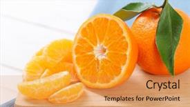  Presentation with cutting board - Presentation theme consisting of orange peel - whole and sliced tangerines background and a gold colored foreground
