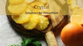  Presentation with vitamin - Beautiful PPT layouts featuring orange-pieces-on-grey-plate backdrop and a yellow colored foreground