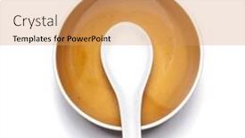  Presentation with china - Slide set featuring orange plate and china spoon on white background background and a coral colored foreground