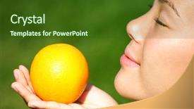  Presentation with smell - Amazing slide deck having orange pretty woman enjoying the smell of an orange during summer backdrop and a tawny brown colored foreground