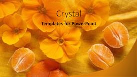  Presentation with linen - Colorful slide set enhanced with orange-primroses-and-fruits backdrop and a gold colored foreground