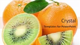  Presentation with kiwi - Colorful PPT theme enhanced with orange product of genetic engineering backdrop and a gold colored foreground