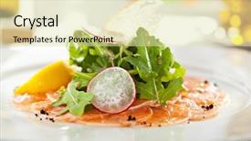  Presentation with appetizer - Audience pleasing slides consisting of orange rockets - appetizer - salmon carpaccio backdrop and a soft green colored foreground