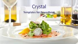  Presentation with appetizer - Slides having orange rockets - appetizer - salmon carpaccio background and a sky blue colored foreground