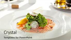  Presentation with appetizer - Amazing presentation theme having orange rockets - appetizer - salmon carpaccio backdrop and a soft green colored foreground
