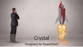  Presentation with rocket launch - Beautiful PPT theme featuring orange rockets - digital composite image of businessman backdrop and a light gray colored foreground