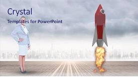  Presentation with rocket launch - Colorful PPT theme enhanced with orange rockets - digital composite image of businesswoman backdrop and a lemonade colored foreground