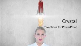  Presentation with rocket - Colorful presentation design enhanced with orange rockets - digital composite of businesswoman backdrop and a light gray colored foreground