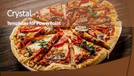  Presentation with farm to table leafy vegetables - Slide deck enhanced with orange rockets - pizza with ham and vegetables background and a  colored foreground