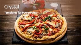  Presentation with leafy vegetables farm to table - Beautiful presentation design featuring orange rockets - pizza with ham and vegetables backdrop and a coral colored foreground