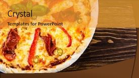  Presentation with pizza - Amazing slide set having orange rockets - pizza with ham and vegetables backdrop and a  colored foreground