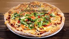  Presentation with leafy vegetables farm to table - Audience pleasing slide set consisting of orange rockets - pizza with ham and vegetables backdrop and a coral colored foreground