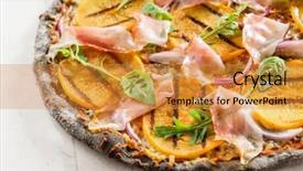  Presentation with pizza - PPT theme enhanced with orange rockets - pizza with persimmon background and a gold colored foreground