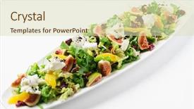  Presentation with salad packaging - Slide deck featuring orange rockets - salad with figs background and a  colored foreground