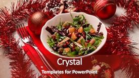  Presentation with soup appetizer and salad - Colorful PPT theme enhanced with orange rockets - salad with smoked salmon chicory backdrop and a tawny brown colored foreground