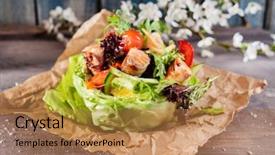  Presentation with salad packaging - Slide set consisting of orange rockets - salmon with salad background and a coral colored foreground