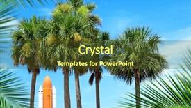  Presentation with palm trees on a - Amazing PPT theme having orange rockets - space rocket and palm trees backdrop and a tawny brown colored foreground