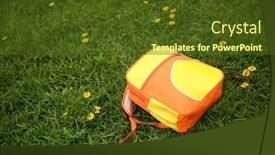 Presentation with bag - Presentation theme with orange-school-backpack-schoolbag-bag background and a tawny brown colored foreground