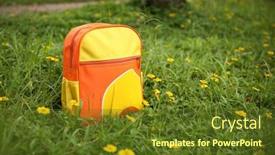  Presentation with backpack - Presentation design featuring orange-school-backpack-schoolbag-bag background and a tawny brown colored foreground
