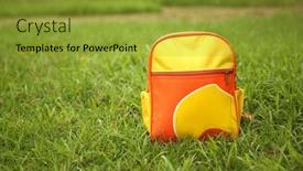  Presentation with backpack - Slide deck consisting of orange-school-backpack-schoolbag-bag background and a gold colored foreground