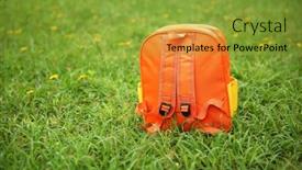  Presentation with backpack - Slide set enhanced with orange-school-backpack-schoolbag-bag background and a gold colored foreground