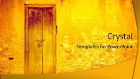  Presentation with cracked wall - PPT layouts having orange shades with royal blue background and a gold colored foreground